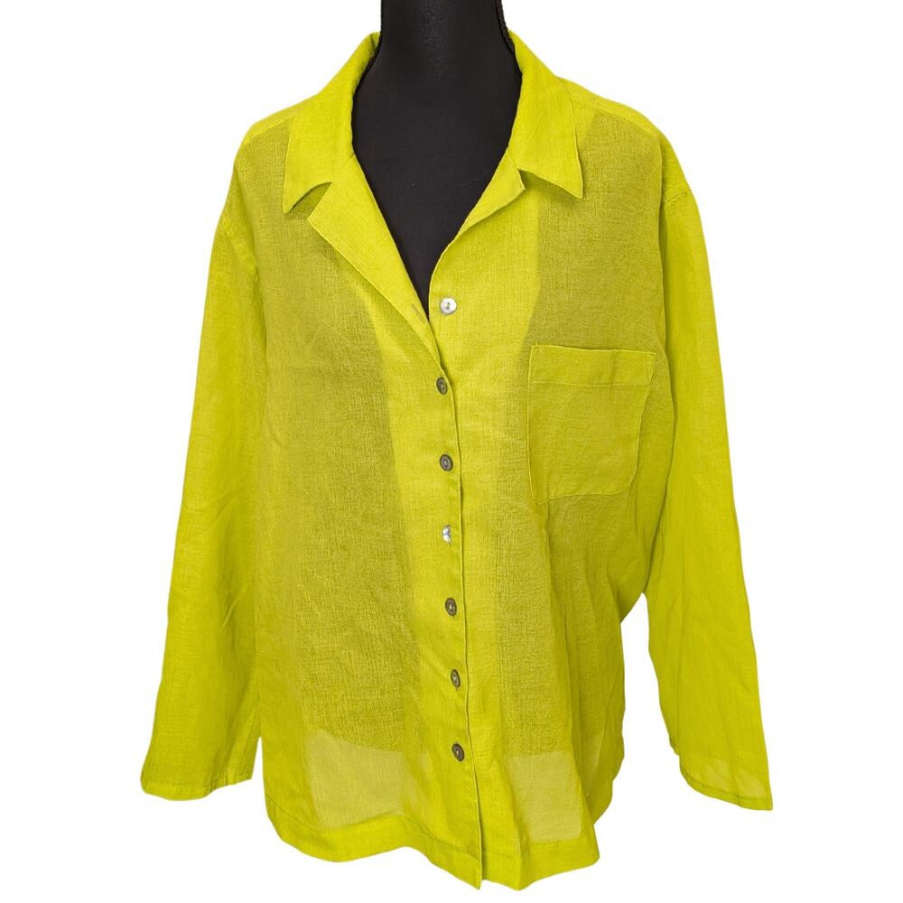 Vintage Windridge Sheer Yellow Button-Down | Women's XL